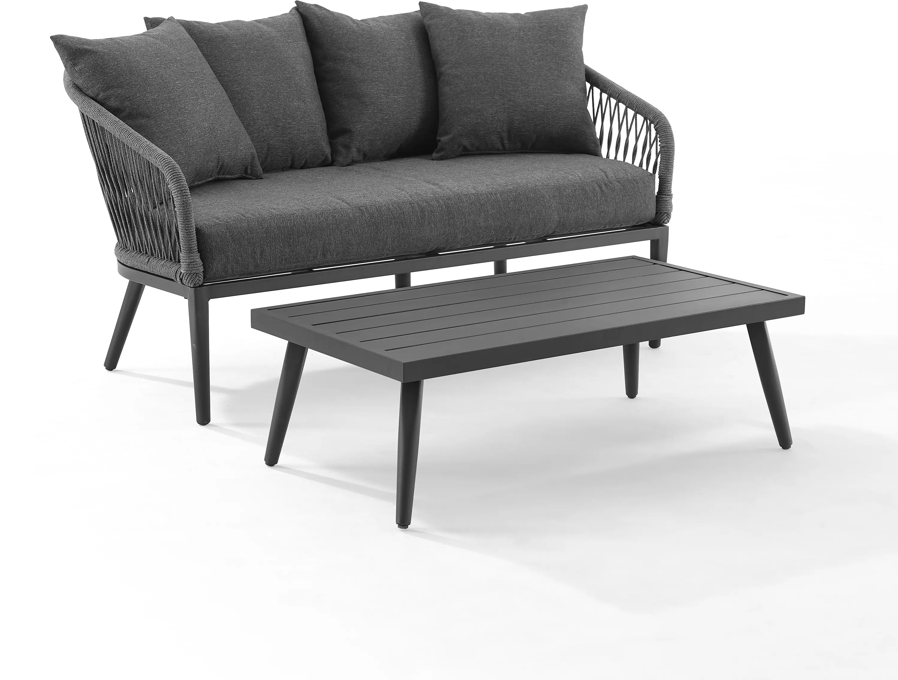 Dover Gray Rope Patio Loveseat and Table Set