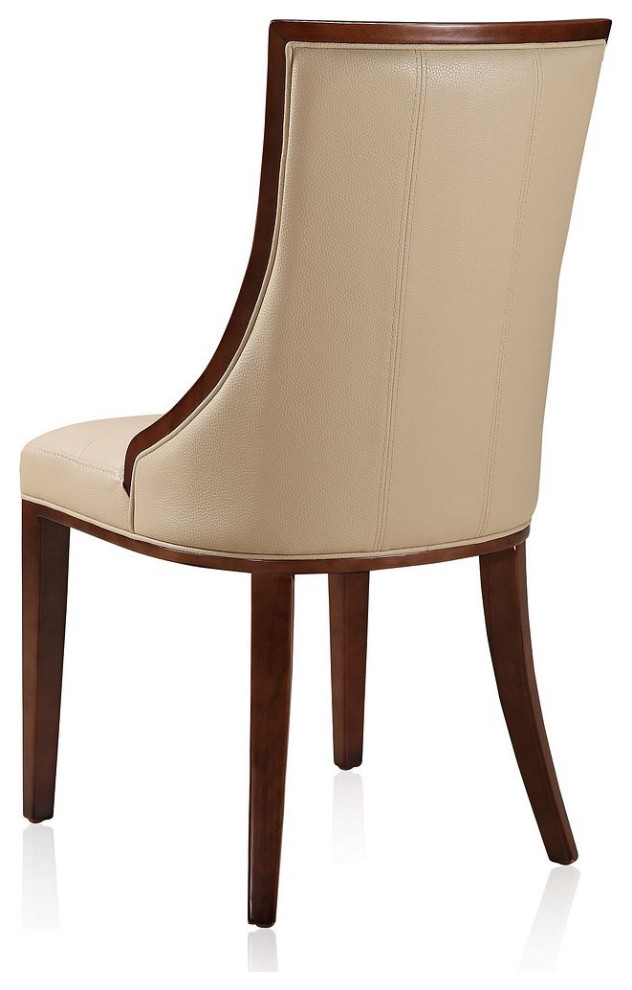 Fifth Avenue Faux Leather Dining Chair (Set of Two) in Cream and Walnut   Transitional   Dining Chairs   by Morning Design Group  Inc  Houzz