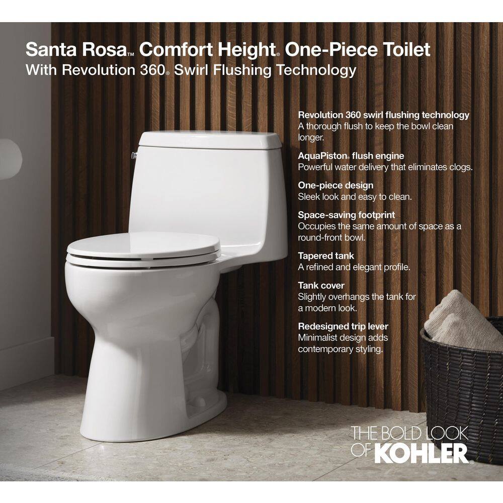 KOHLER Santa Rosa 1-piece 1.28 GPF Single Flush Elongated Toilet in Black Black (Seat Included) 30810-7