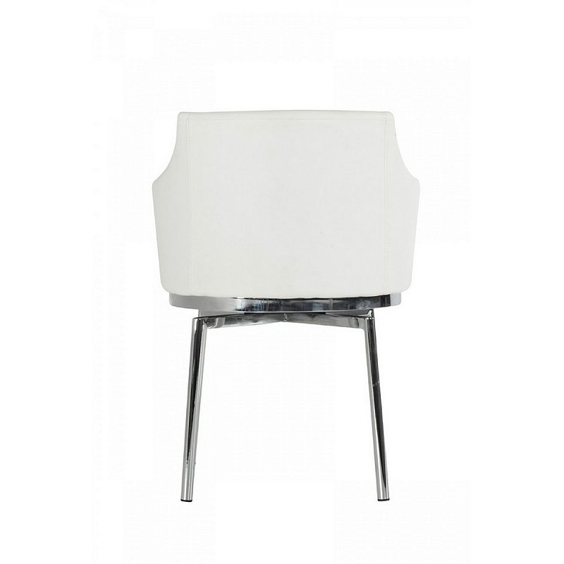 Leatherette Upholstered Swivel Dining Chair with Chrome Metal Legs， White