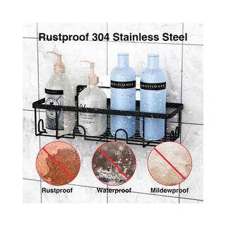 Adhesive Shower Caddy Shower Shelves Stainless Steel Self in Black 3 Pcs 695009613