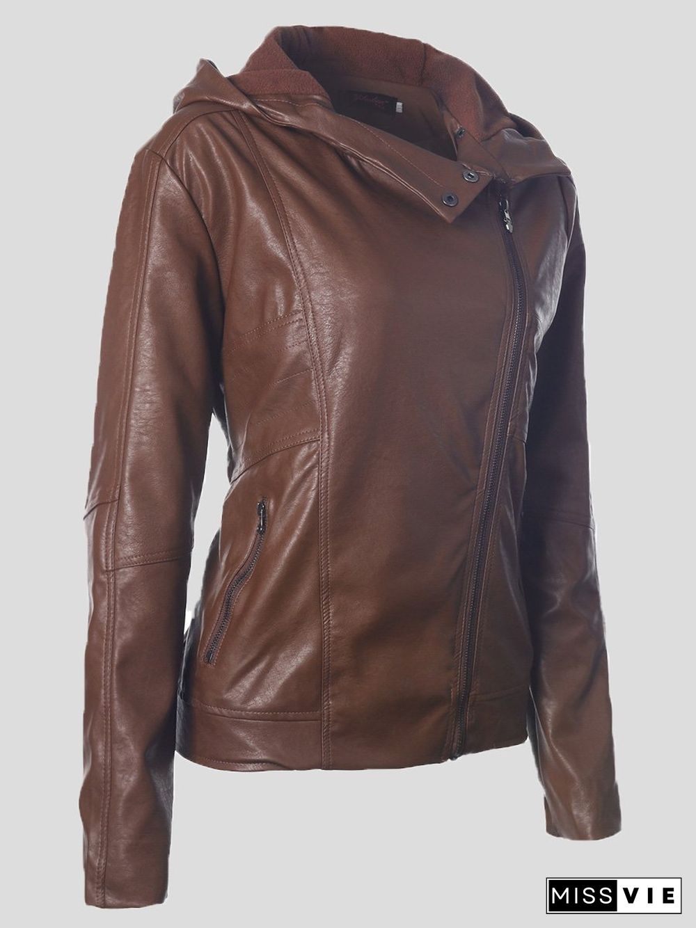 Women's Jackets Vintage Long Sleeve Hooded Leather Jacket