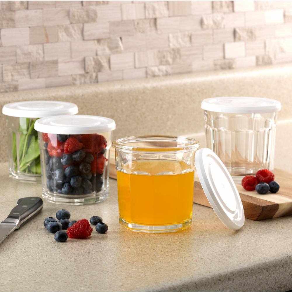 Luminarc Working 14 oz. Glass Storage Jar and Cooler with White Lid (Set of 4) N7593