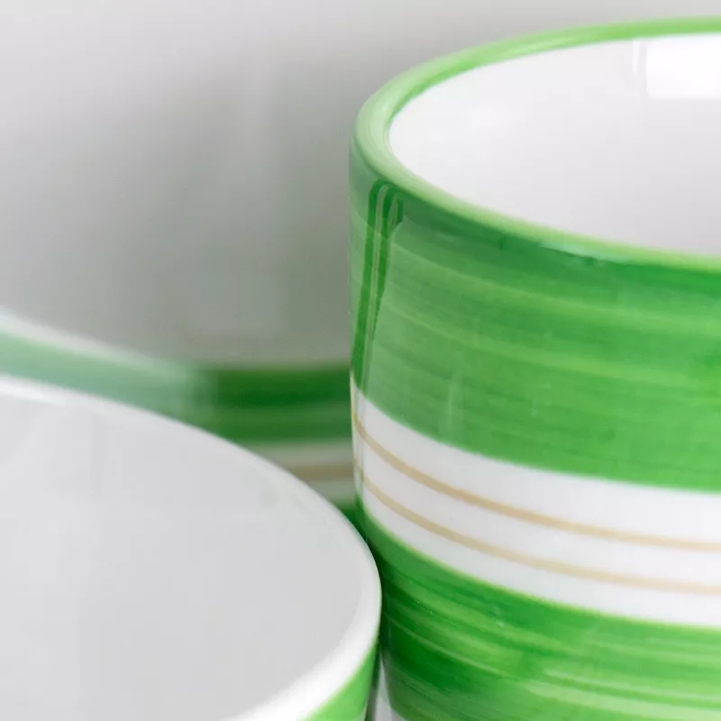 Gibson Home Sunset Stripes 12 Piece Round Fine Ceramic Dinnerware Set in Green