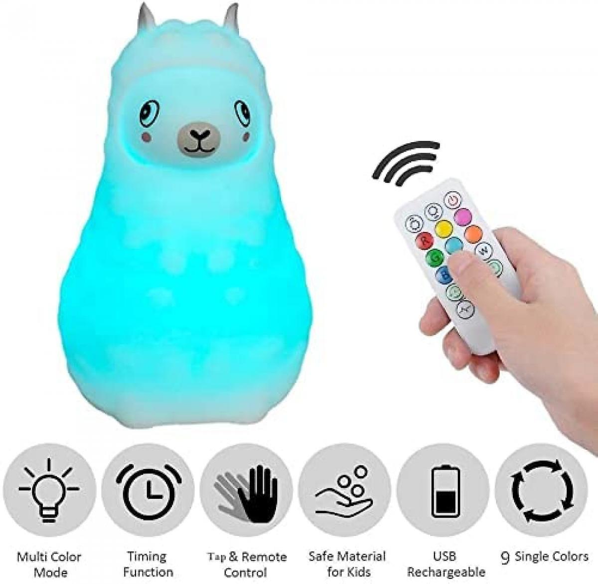 Animal Alpaca Kids Night Light， Children's Room Led Bedside Lamp， Rechargeable Soft Silicone Light， Adjustable Brightness And Colors