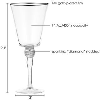 BERKWARE (Set of 4) Wine Glass 14.7 oz. with Rhinestone Design and Silver Rim BW-CZ0146Sx4