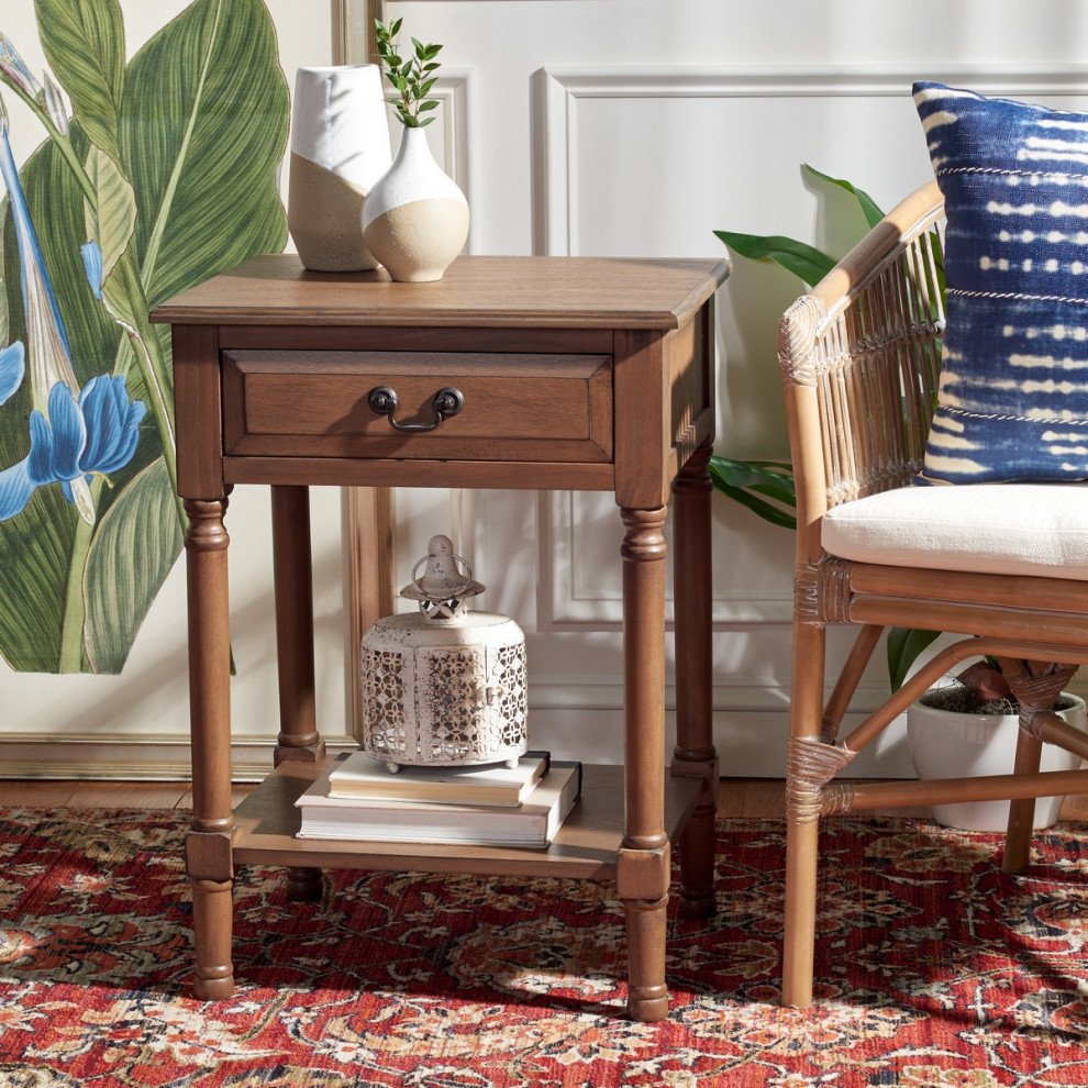 Aaron One Drawer Accent Table Brown   Traditional   Side Tables And End Tables   by AED Luxury Home Decor  Houzz