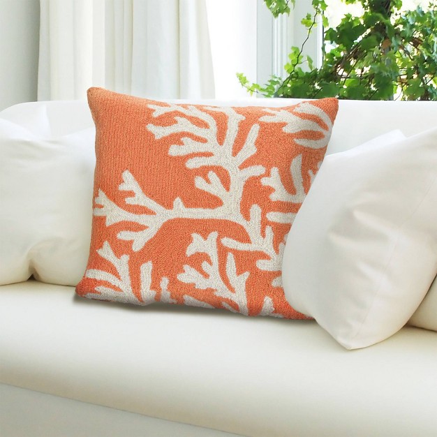 Front Porch Coral Print Indoor outdoor Square Throw Pillow Orange Liora Manne