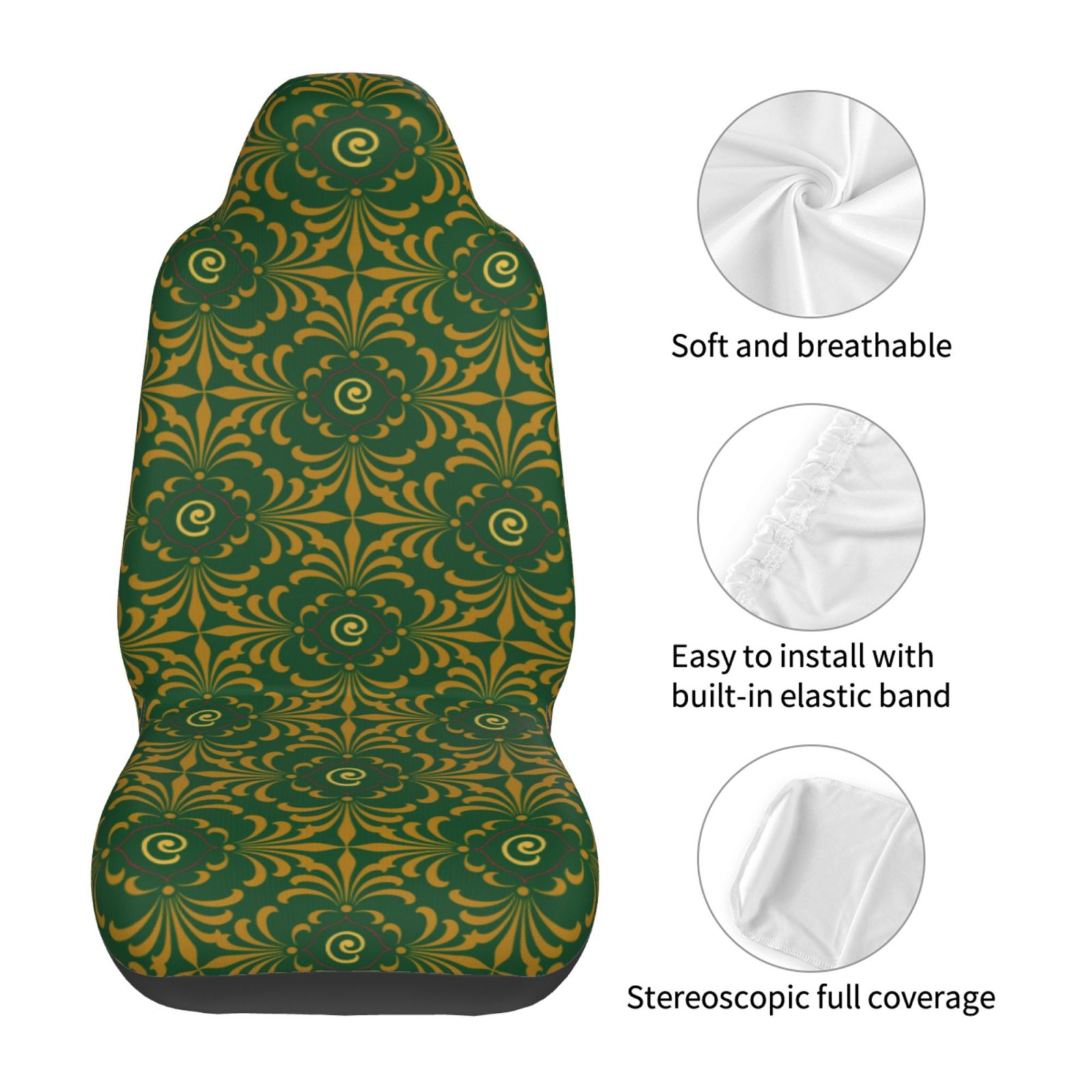 TEQUAN Front Seat Covers， Green Yellow Leaves Pattern 2 Piece Car Seat Cover Fit Most Car SUV Truck Van