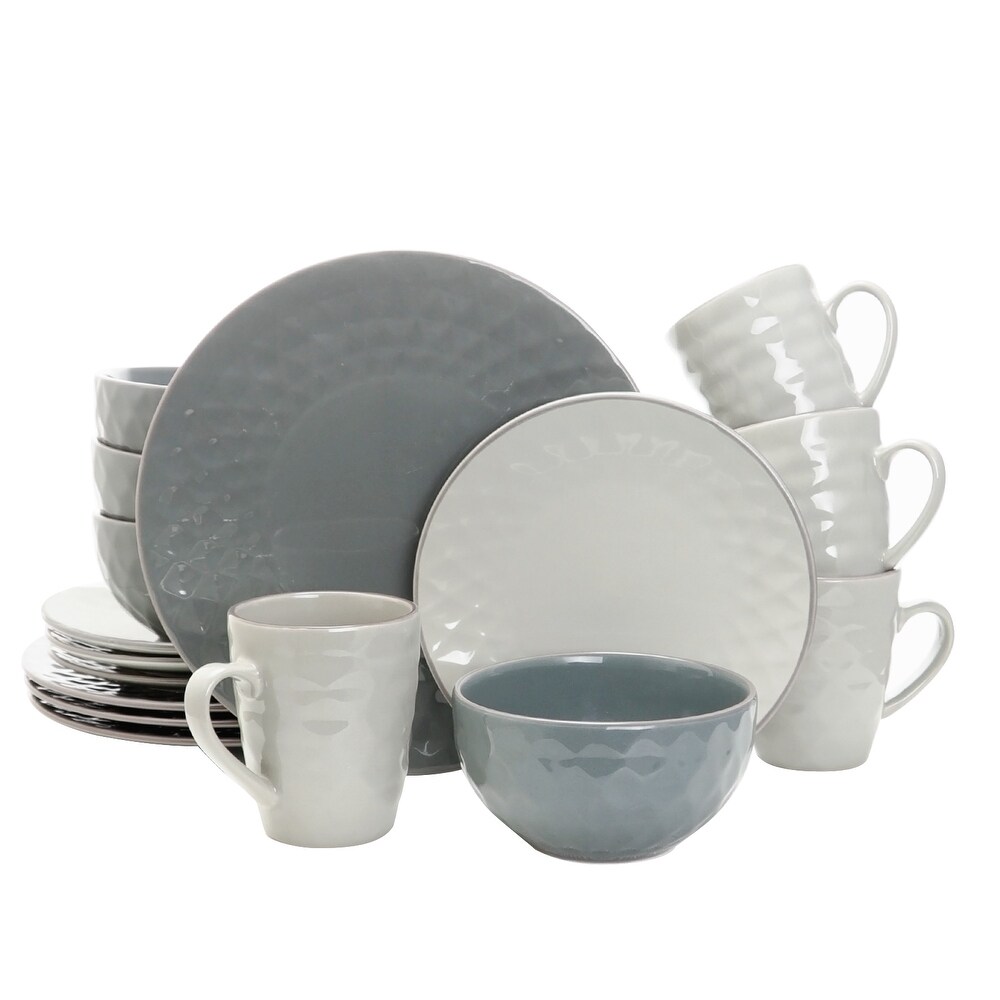 Elama Tahany Slate and Stone Pearl 16 piece Dinnerware Set