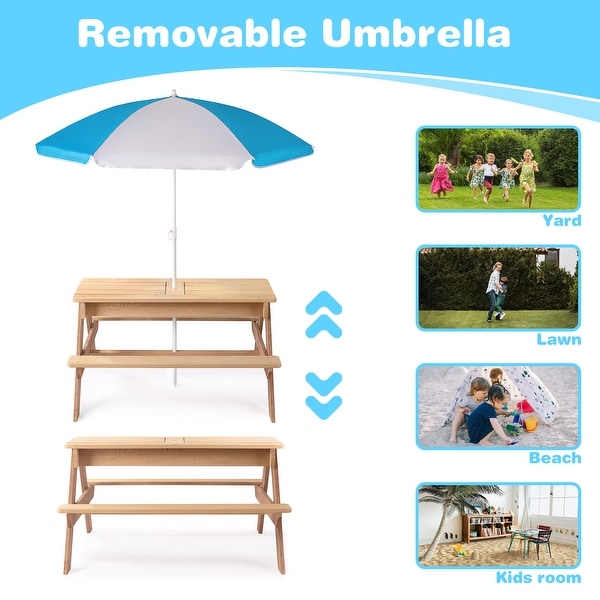 3in1 Kids Outdoor Wooden Picnic Table With Umbrella