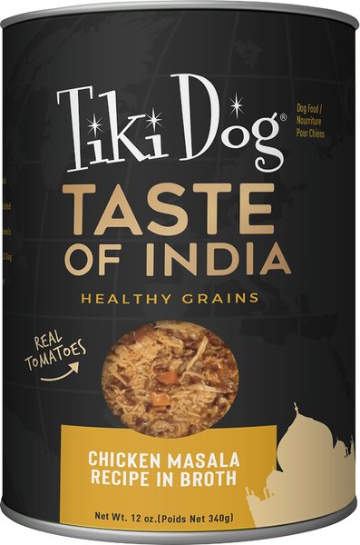 Tiki Dog Taste of India! Grain-Free Chicken Masala Chunks in Gravy Canned Dog Food， 12-oz， case of 8