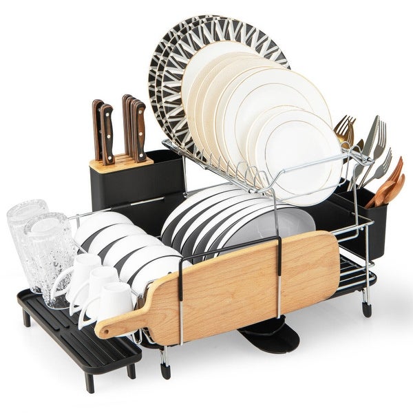 2-Tier Detachable Dish Rack with Drainboard and 360° Swivel Spout - 22