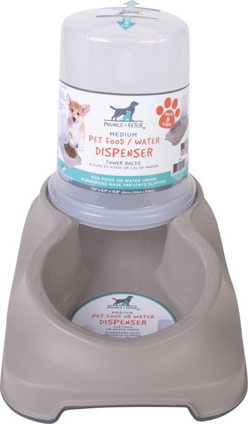 Pounce + Fetch Automatic Dog and Cat Auto Feeder， Grey， Medium