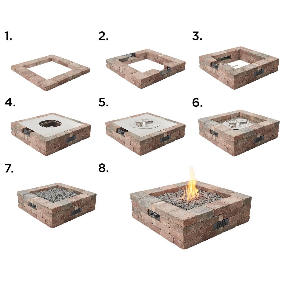 The Outdoor GreatRoom Company Bronson Block 51-Inch Square Propane Gas Fire Pit Kit with 42-Inch Crystal Fire Burner