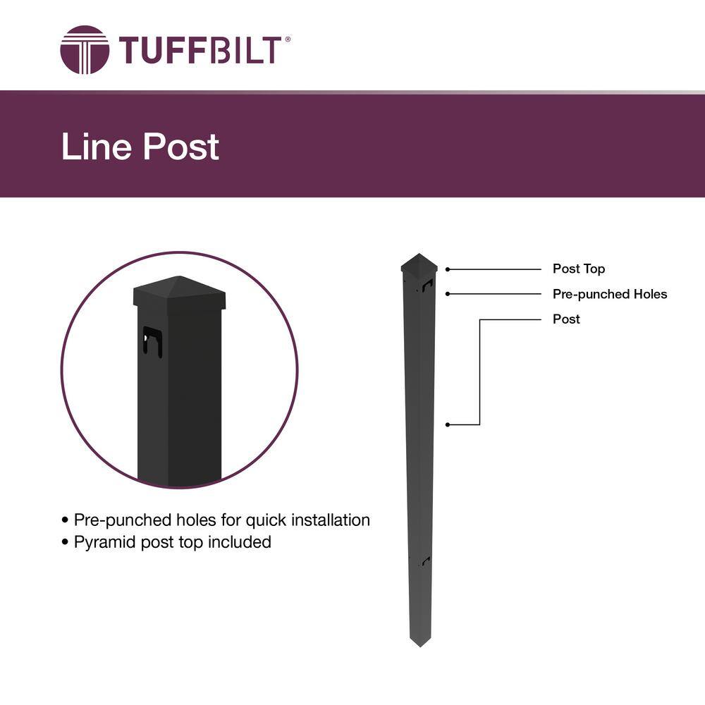 TuffBilt 2 in. x 2 in. x 70 in. Black Aluminum Fence Line Post 73055197