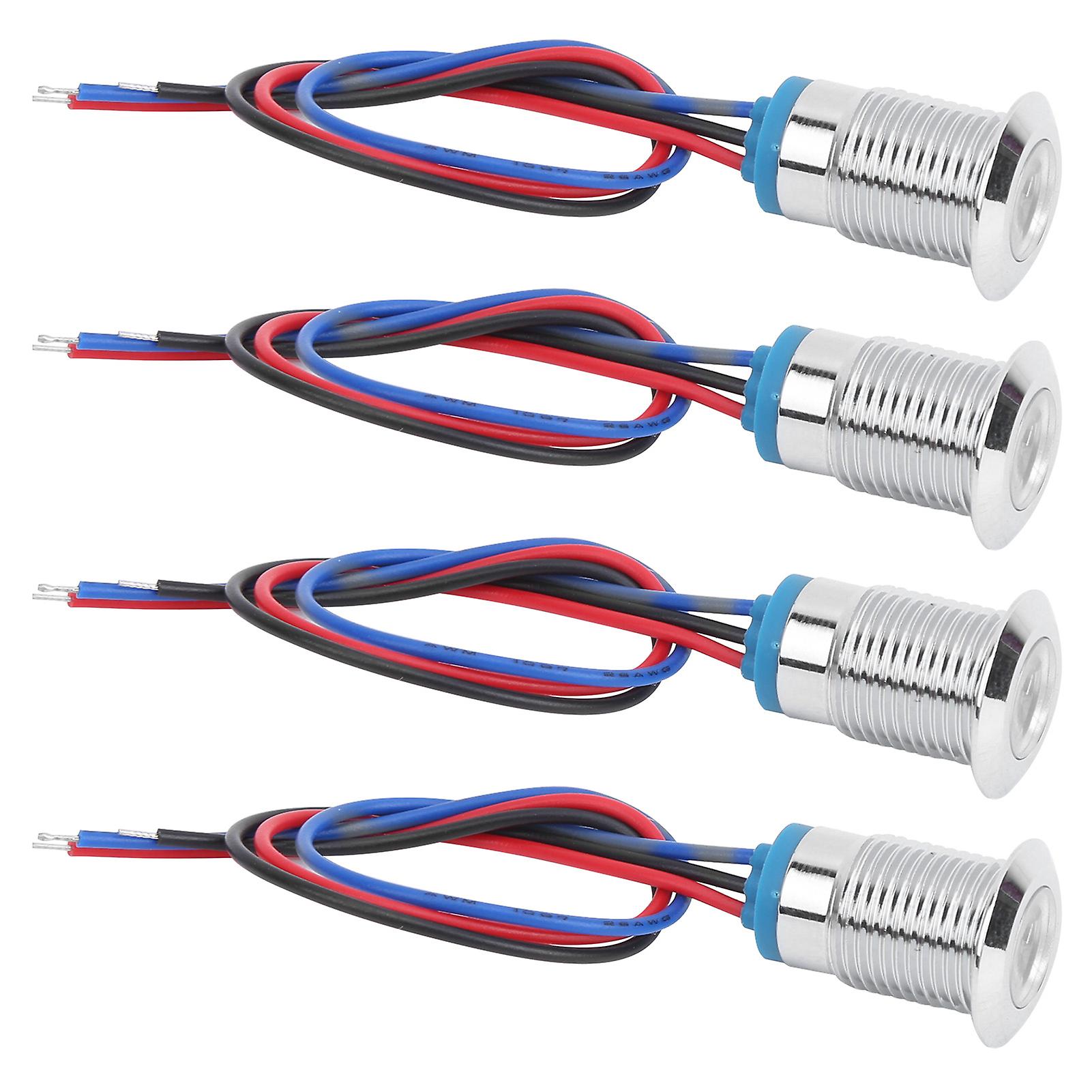 4 Sets PreWired Round LEDs Waterproof 2Color Light Common Anode Anode Electrode 1224V 12mm(Red and Blue )