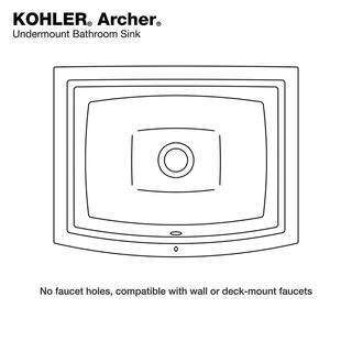 KOHLER Archer 19-78 in. Rectangle Undermount Bathroom Sink in White with Overflow Drain K-R2355-0