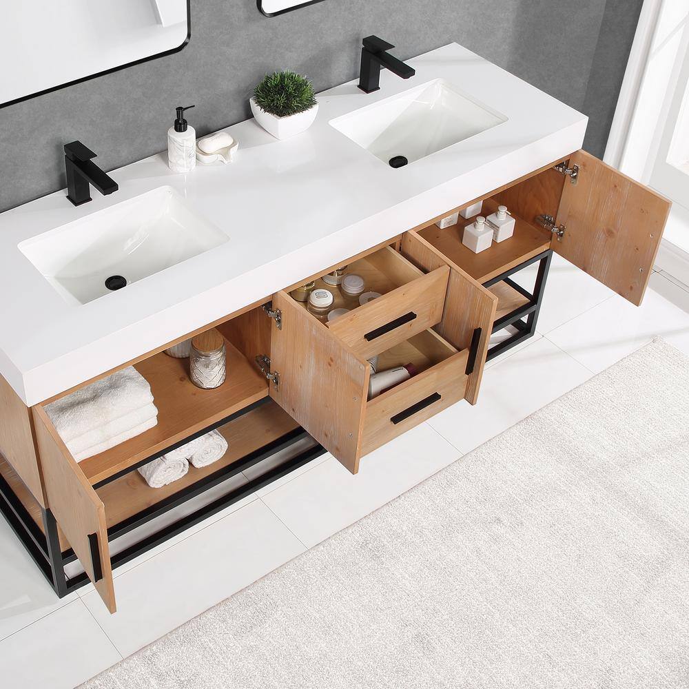 Altair Bianco 72 in. W x 22 in. D x 34 in . H Double Sink Bath Vanity in Light Brown with White Composite Stone Top 552072B-LB-WH-NM