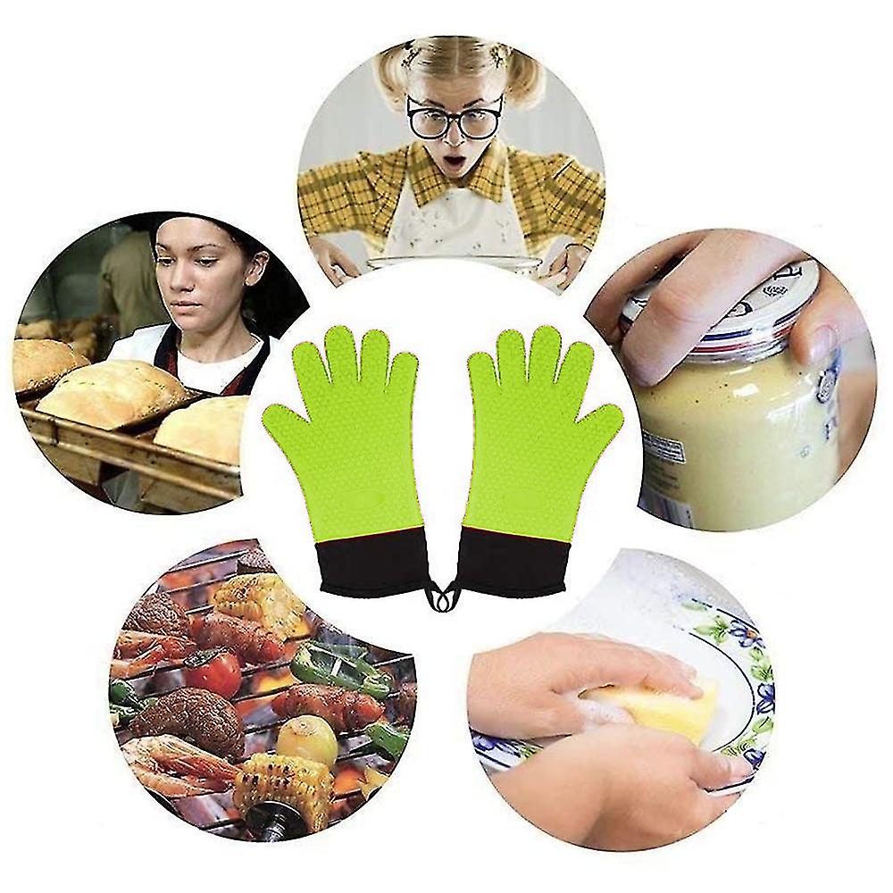 Premium Oven Gloves Silicone Extremely Heat Resistant For Baking (Green)