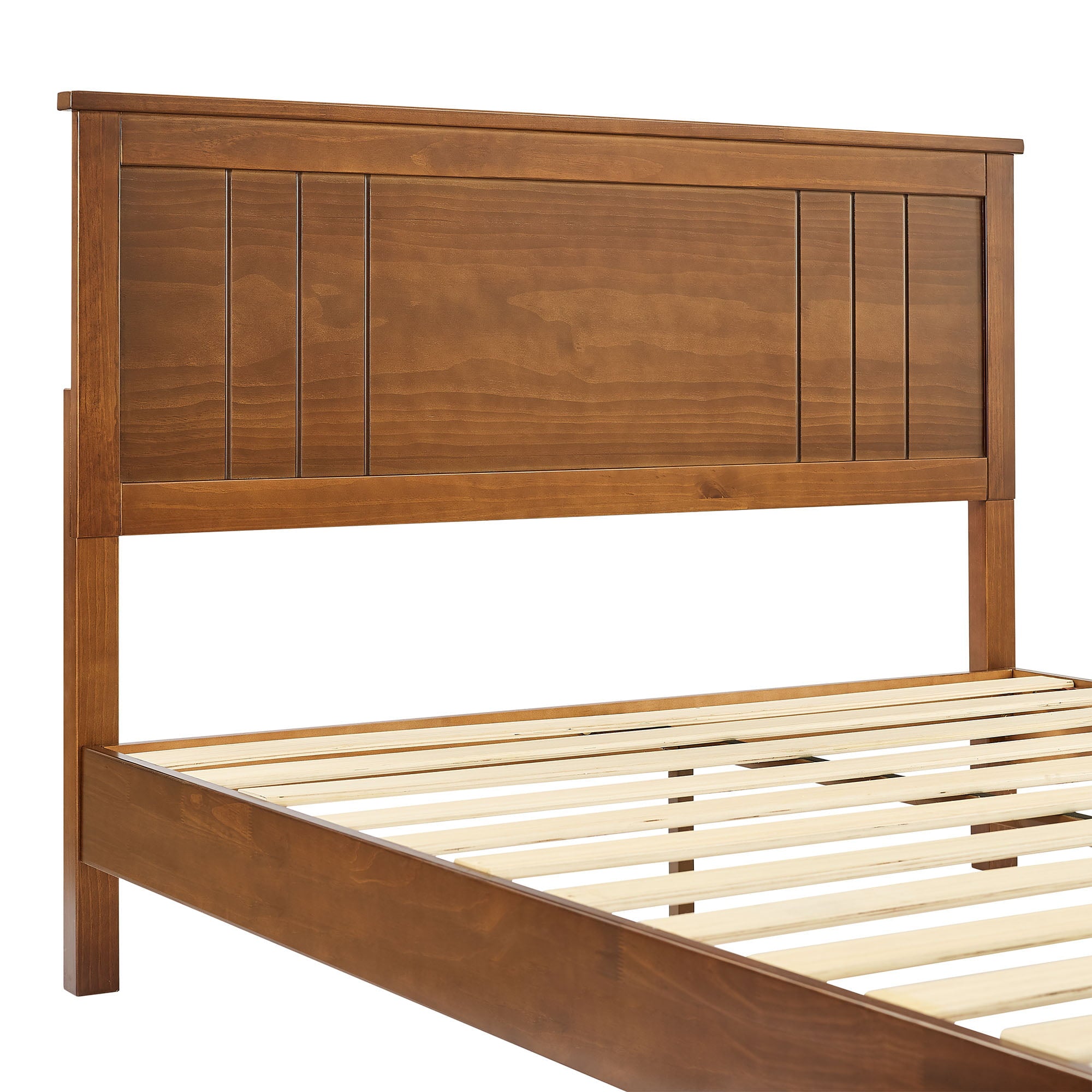 MUSEHOMEINC Mid-Century Modern Solid Wooden Platform Bed with Adjustable Height Headboard for Bedroom,Queen Size Wooden Bed Frame with Headboard,Wood Slat Support & No Box Spring Needed,Queen…