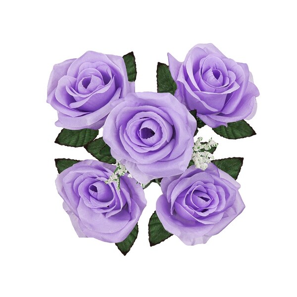 Set of 12 Lavender Artificial Open Rose Flower Stem Bush Bouquet 14in