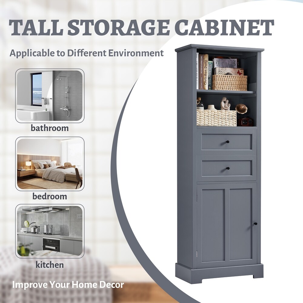 Bathroom Storage Cabinet with Adjustable Shelves  Narrow Tall Freestanding Cabinet for Living Room Bedroom