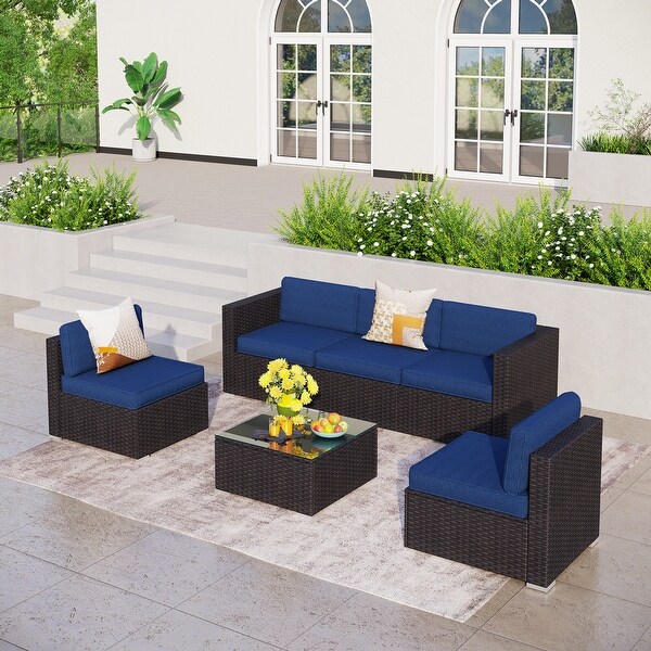 6Piece Outdoor Sectional Sofa Rattan Patio Furniture Set Conversation Set with Tea Table