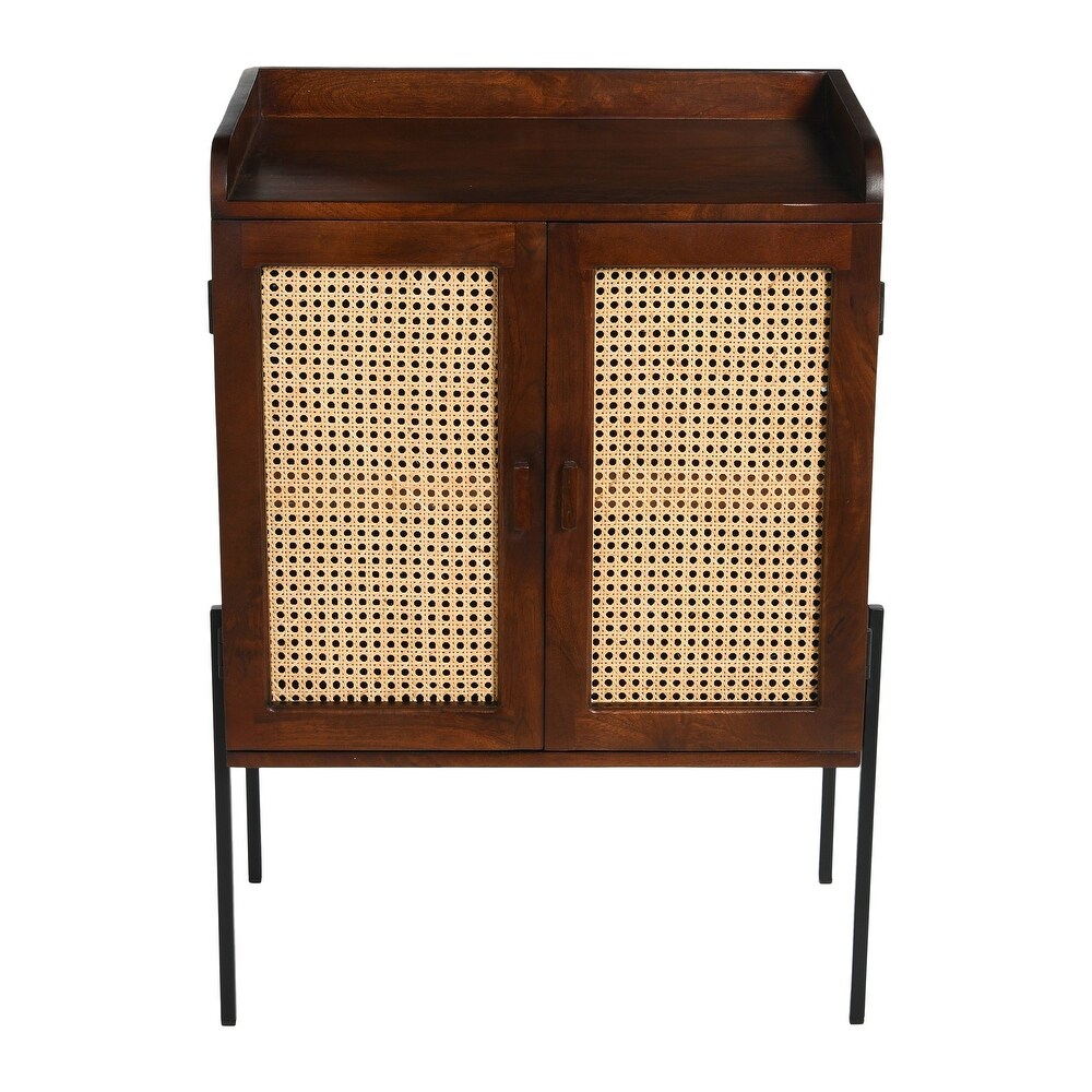 Wood and Metal Bar Cabinet with Cane Panels