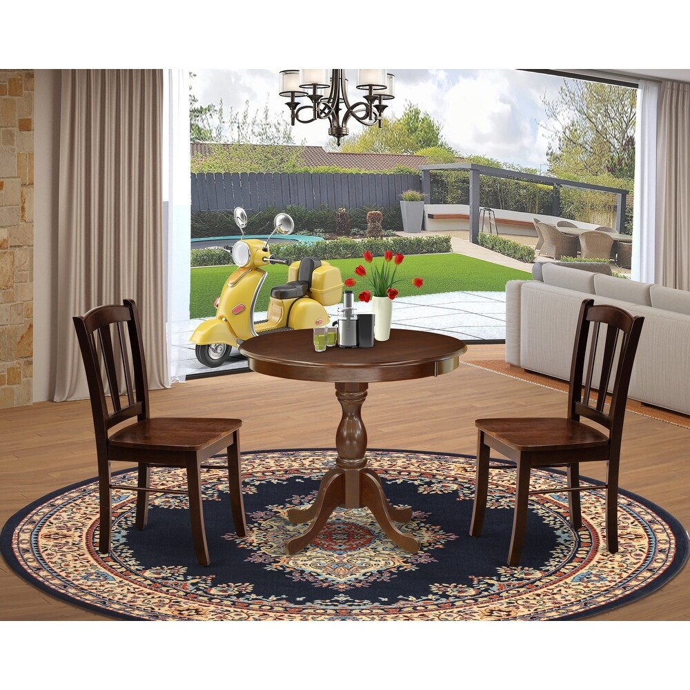 East West Furniture Kitchen Table Set  A Round Dining Table and Dinner Chairs with Slatted Back  (Finish   Pieces Options)