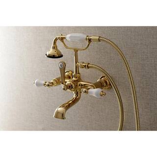 Kingston Brass Vintage 7 in. Center 3-Handle Claw Foot Tub Faucet with Handshower in Polished Brass HAE553T2