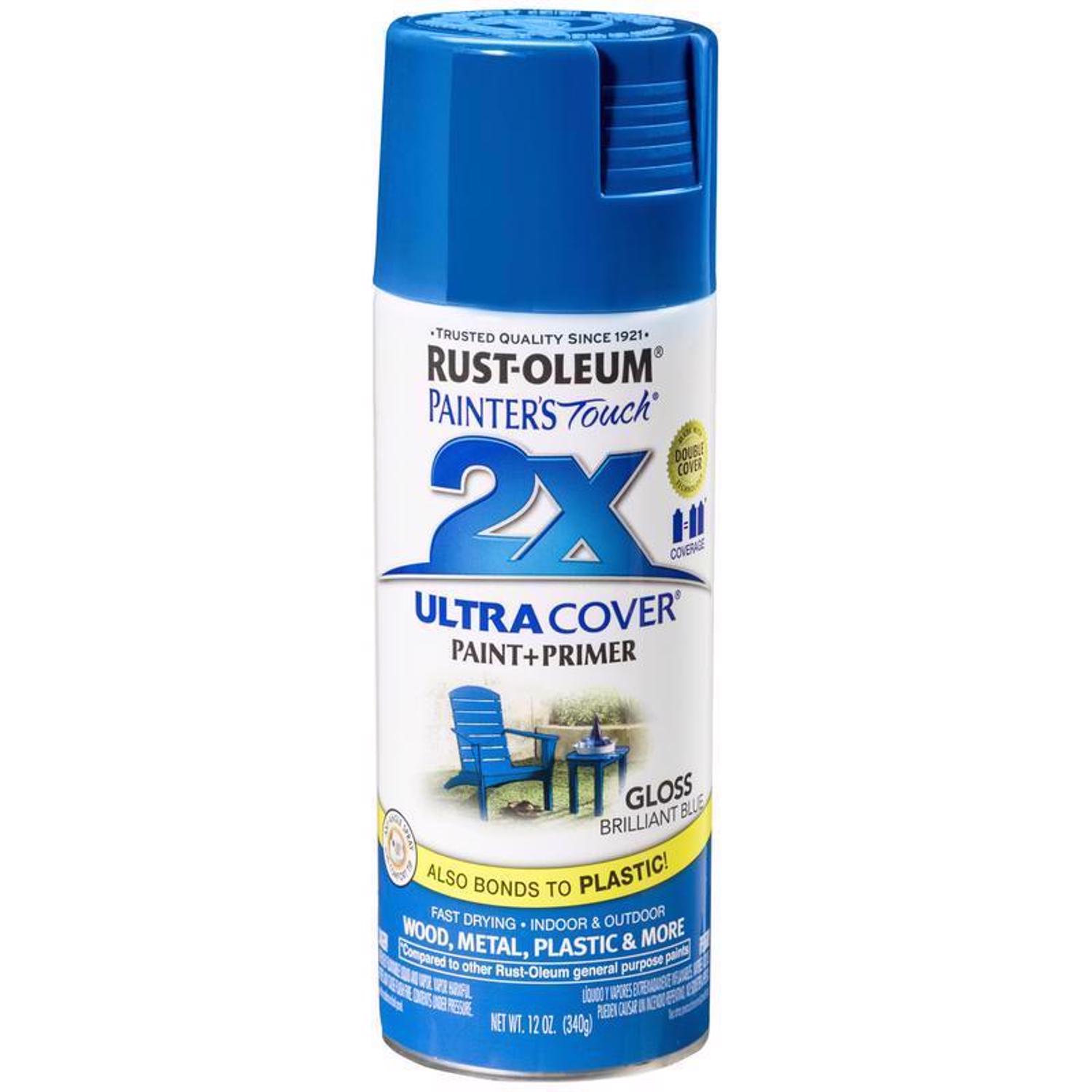 Rust-Oleum Painter\u0027s Touch 2X Ultra Cover Gloss Brilliant Blue Paint+Primer Spray Paint 12 oz