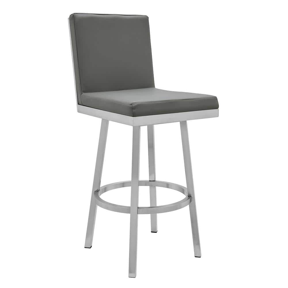 Armen Living Rochester Grey Swivel Modern Metal and Faux Leather Bar and Counter Stool LCGEBABSGR26