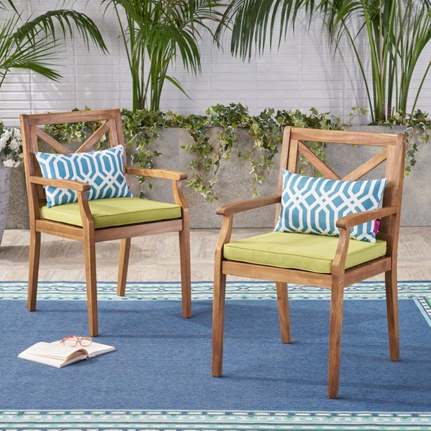 Perla 2pk Acacia Wood Patio Dining Chairs Teak green Christopher Knight Home