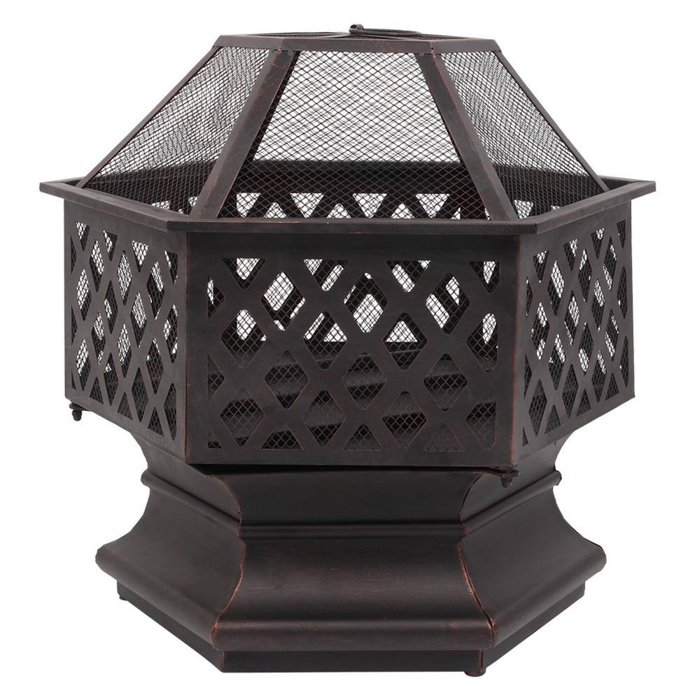 22 in. W x 22.6 in. H Outdoor Hexagonal Iron Wood Burning Cupreous Fire Pit LPF-06542003