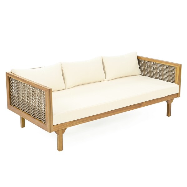 Aidan Farmhouse Outdoor 3 Seater Daybed with Fabiric Cushion by Christopher Knight Home