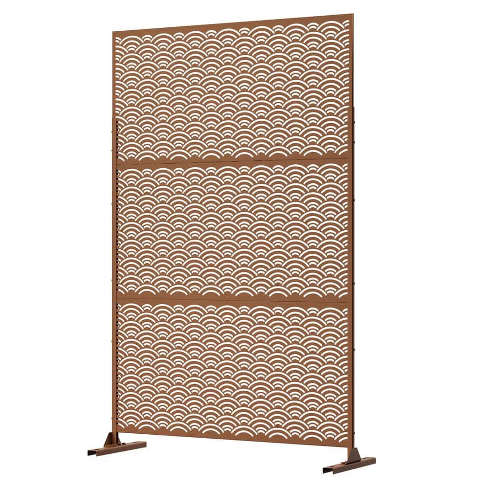 FENCY 76 in. Galvanized Steel Garden Fence Outdoor Privacy Screen Garden Screen Panels Waves Pattern in Brown A-GE04041