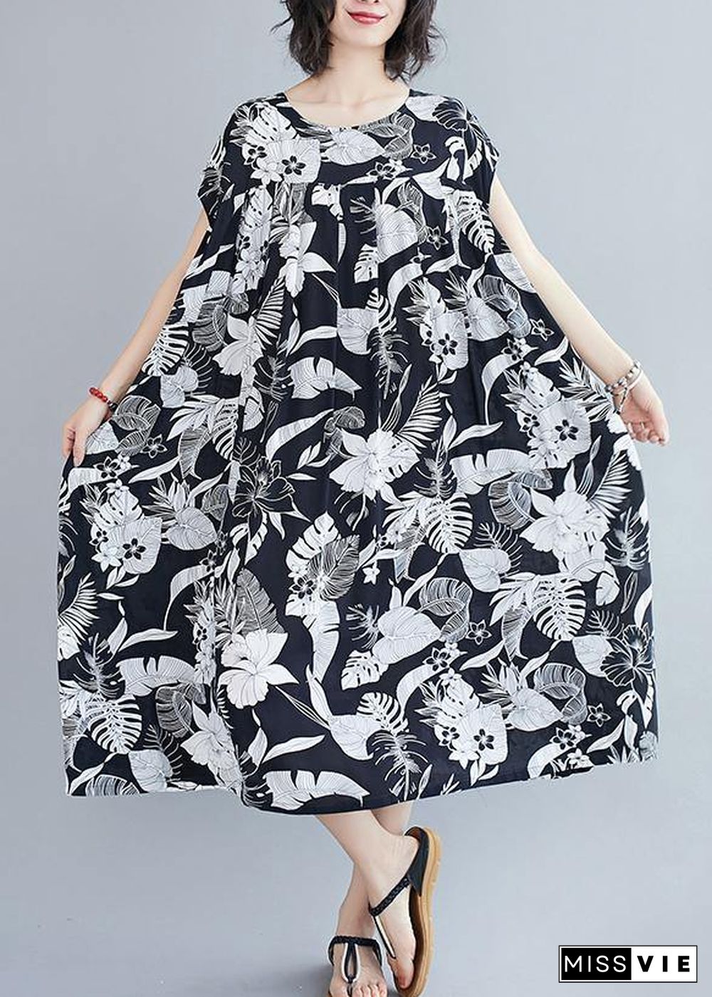 Women o neck pockets summer quilting dresses Runway black print Dress