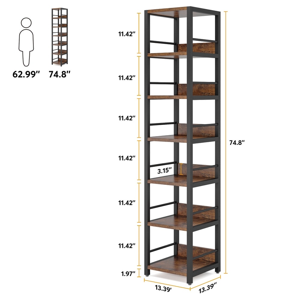 Wood and Metal 75 Inch Corner Shelves  Multipurpose Storage Shelf Organizer Rack for Small Spaces   Rustic Brown