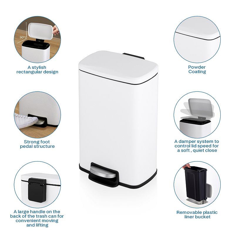 1.3 Gal./5 Liter Rectangular Matt White Step-on Trash Can for Bathroom and Office