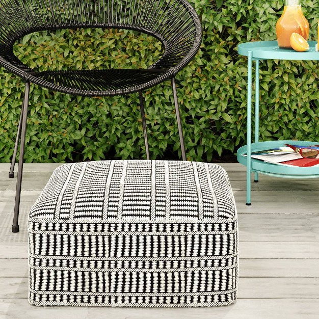 Wonda Square Woven Pet Polyester Pouf Black white Wyndenhall