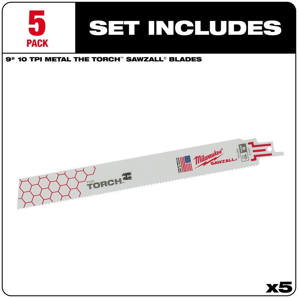 MW 9 in. 10 TPI THE TORCH SAWZALL Blades 5PK 48-00-5713 from MW