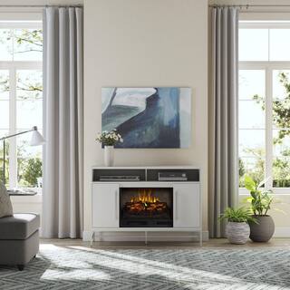 SCOTT LIVING KAPLAN 48 in. Freestanding Media Console Wooden Electric Fireplace in White HDSLFP48L-1B