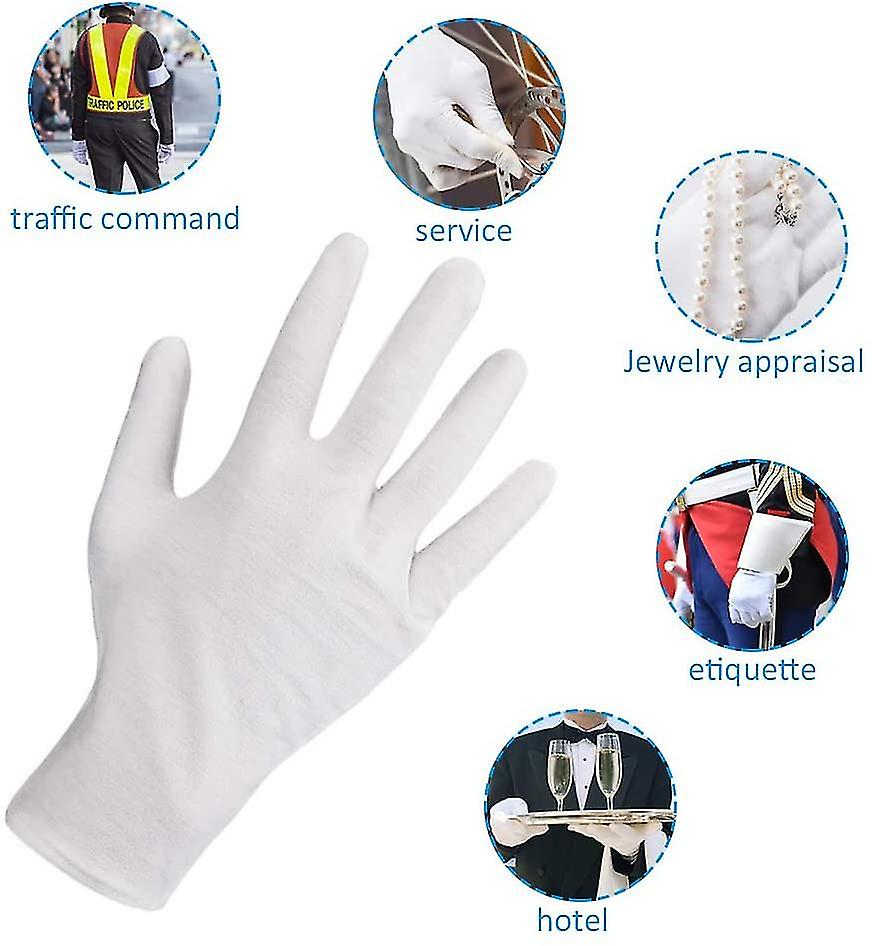 12 Pairs White Gloves Cotton Soft Cotton Gloves Breathable Work Gloves Ladies