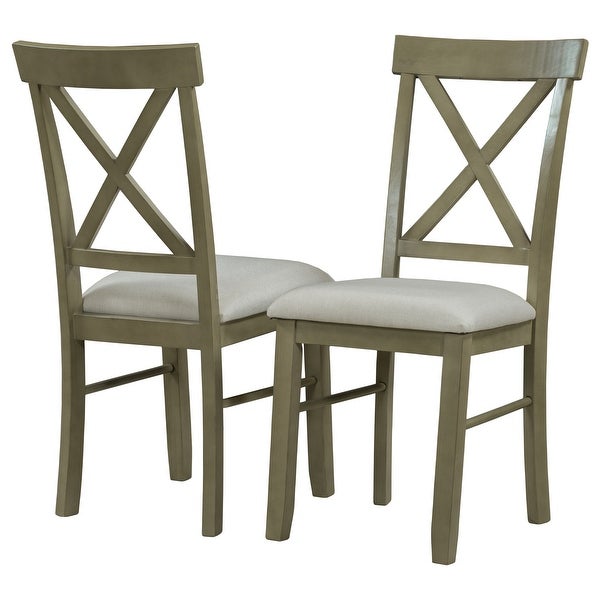 2 Pieces Wood Kitchen Upholstered X-Back Dining Chairs