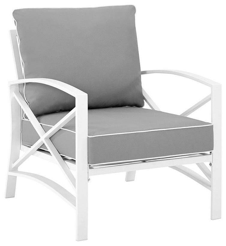 Home Square 2 Piece Patio Fabric Arm Chair Set in Gray and White   Contemporary   Outdoor Lounge Chairs   by Homesquare  Houzz