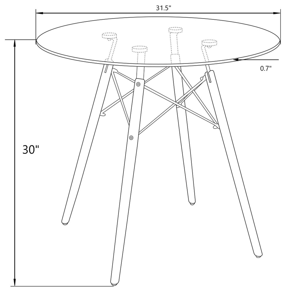 LeisureMod Dover Round Top Bistro Dining Table Wood Eiffel Base