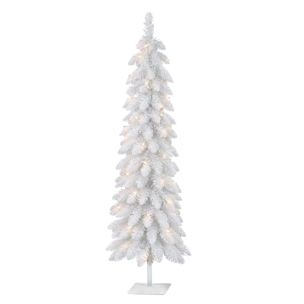 Puleo International 4 ft PreLit White Artificial Alpine Pencil Tree