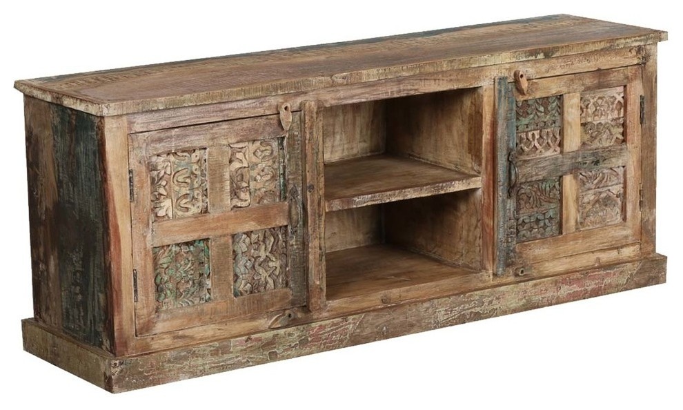 Morocco Rustic Reclaimed Wood TV Stand Media Cabinet   Farmhouse   Entertainment Centers And Tv Stands   by Sierra Living Concepts Inc  Houzz