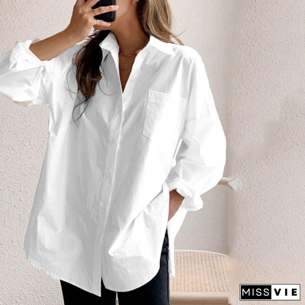 White Plain Collared Long Sleeve Shirt